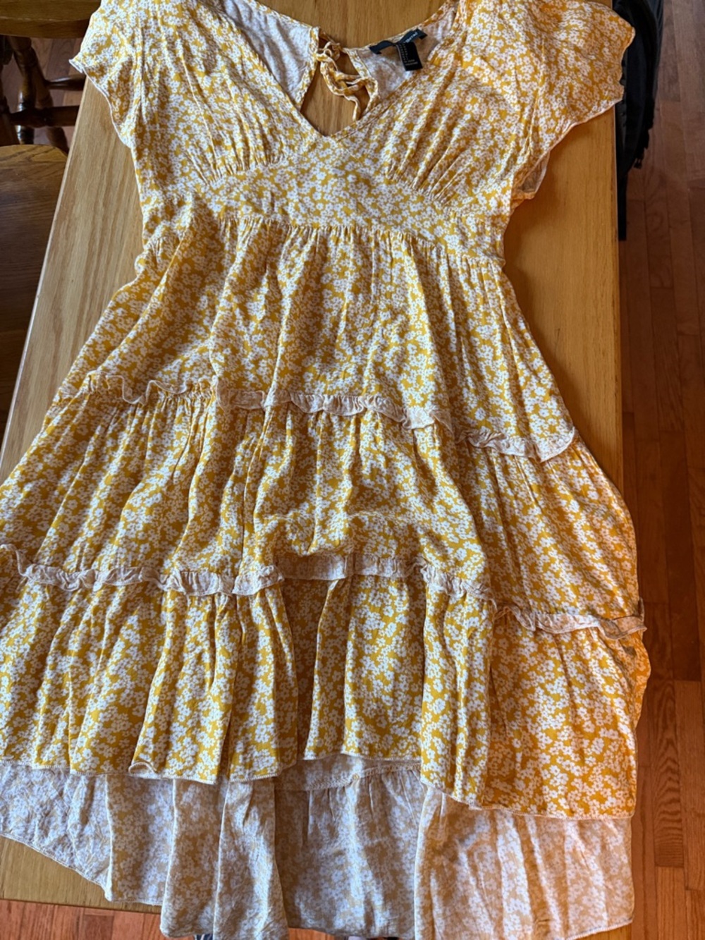 Yellow and White Floral High-Low Tiered Dress